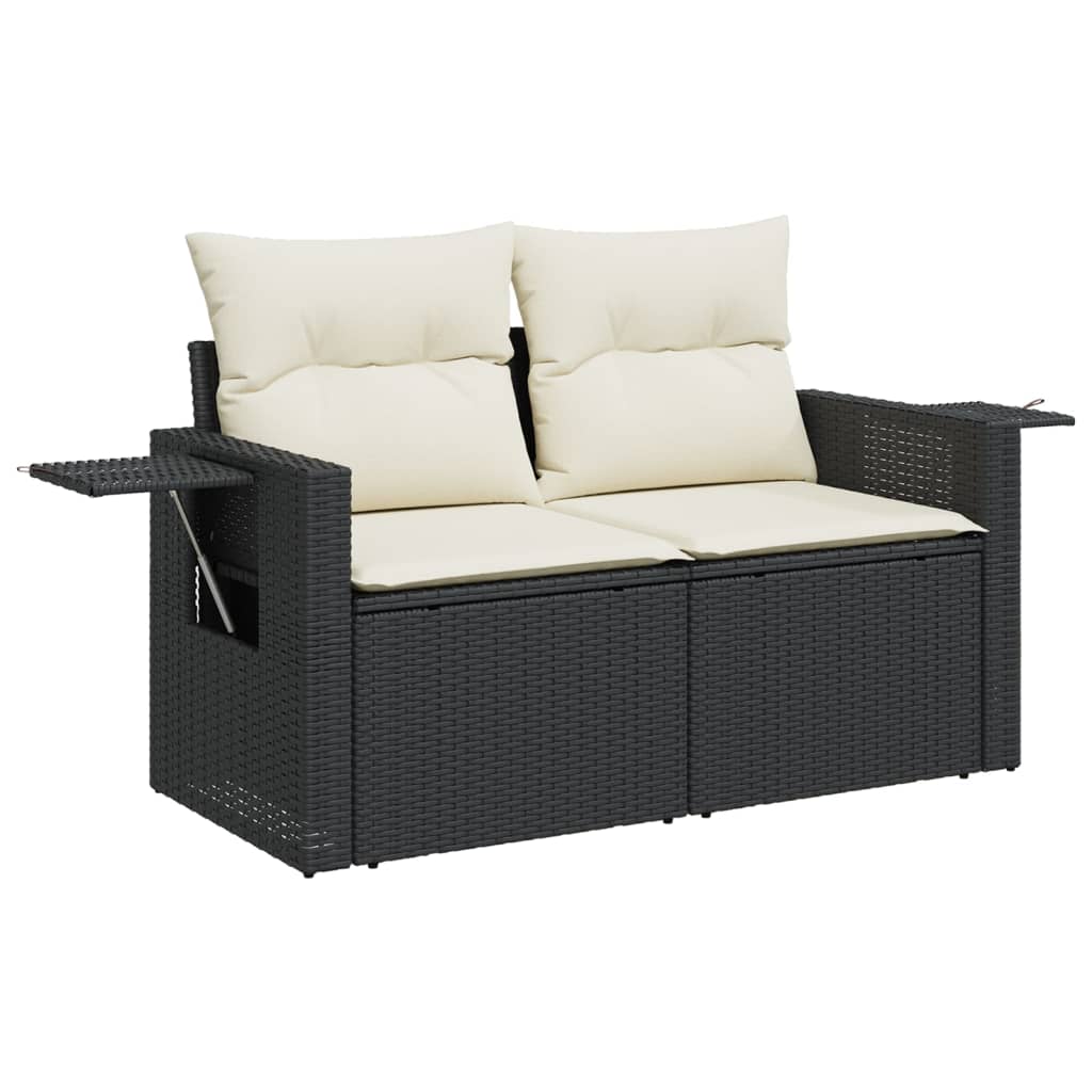 4 pcs conjunto de sofás para jardim c/ almofadões vime PE preto - Image 4