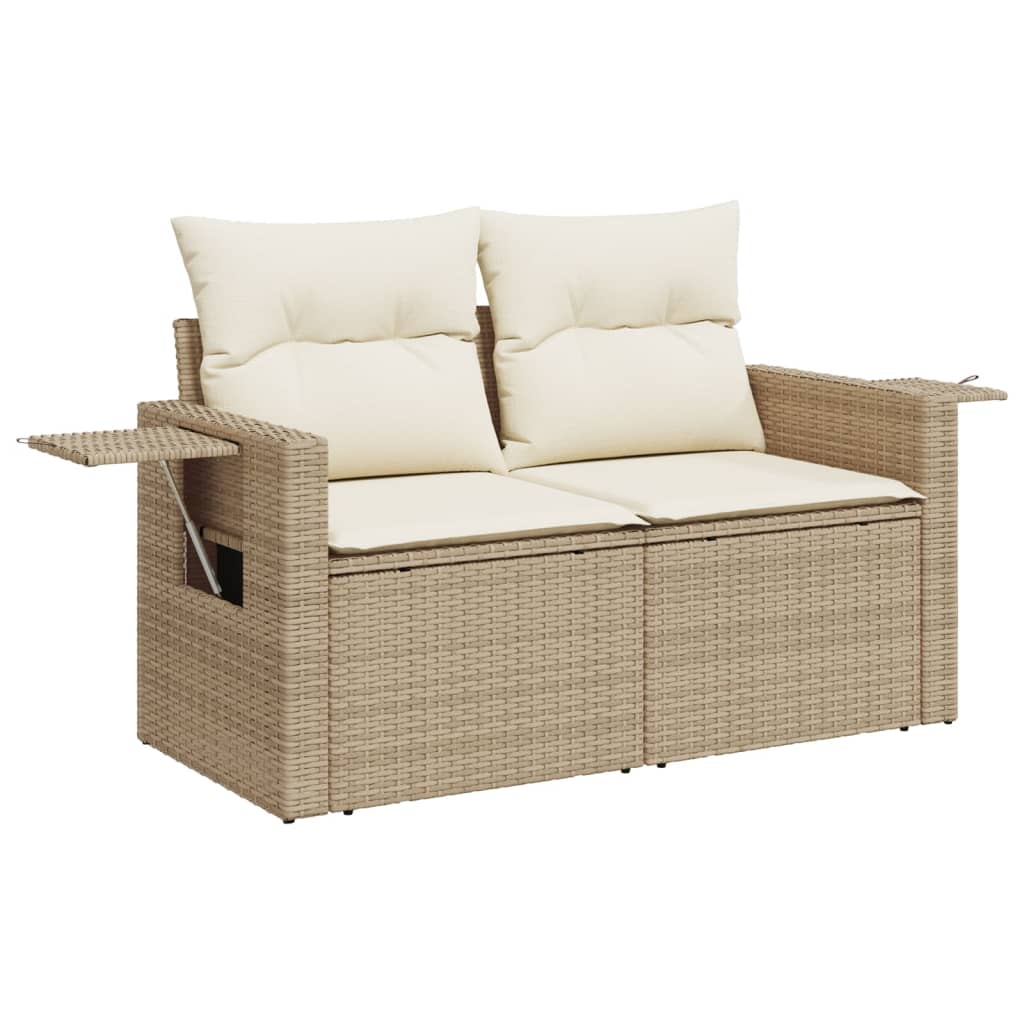 4 pcs conjunto de sofás para jardim c/ almofadões vime PE bege - Image 4