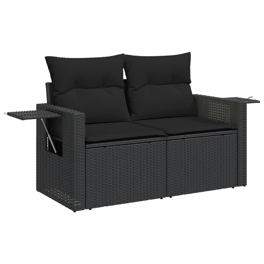 5 pcs conjunto sofás de jardim com almofadões vime PE preto - Image 5