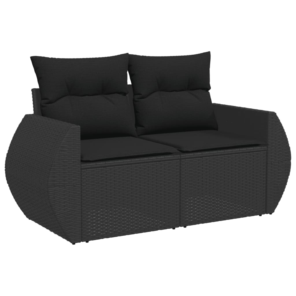 6 pcs conjunto sofás de jardim c/ almofadões vime PE preto - Image 2