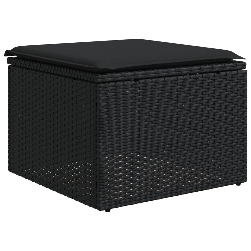 6 pcs conjunto sofás de jardim c/ almofadões vime PE preto - Image 5
