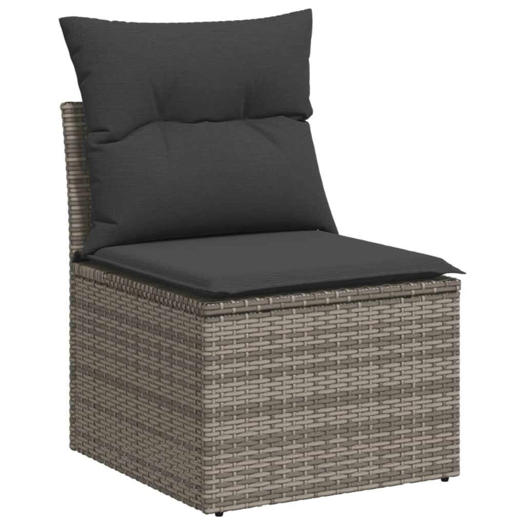 11 pcs conjunto sofás de jardim c/ almofadões vime PE cinzento - Image 2