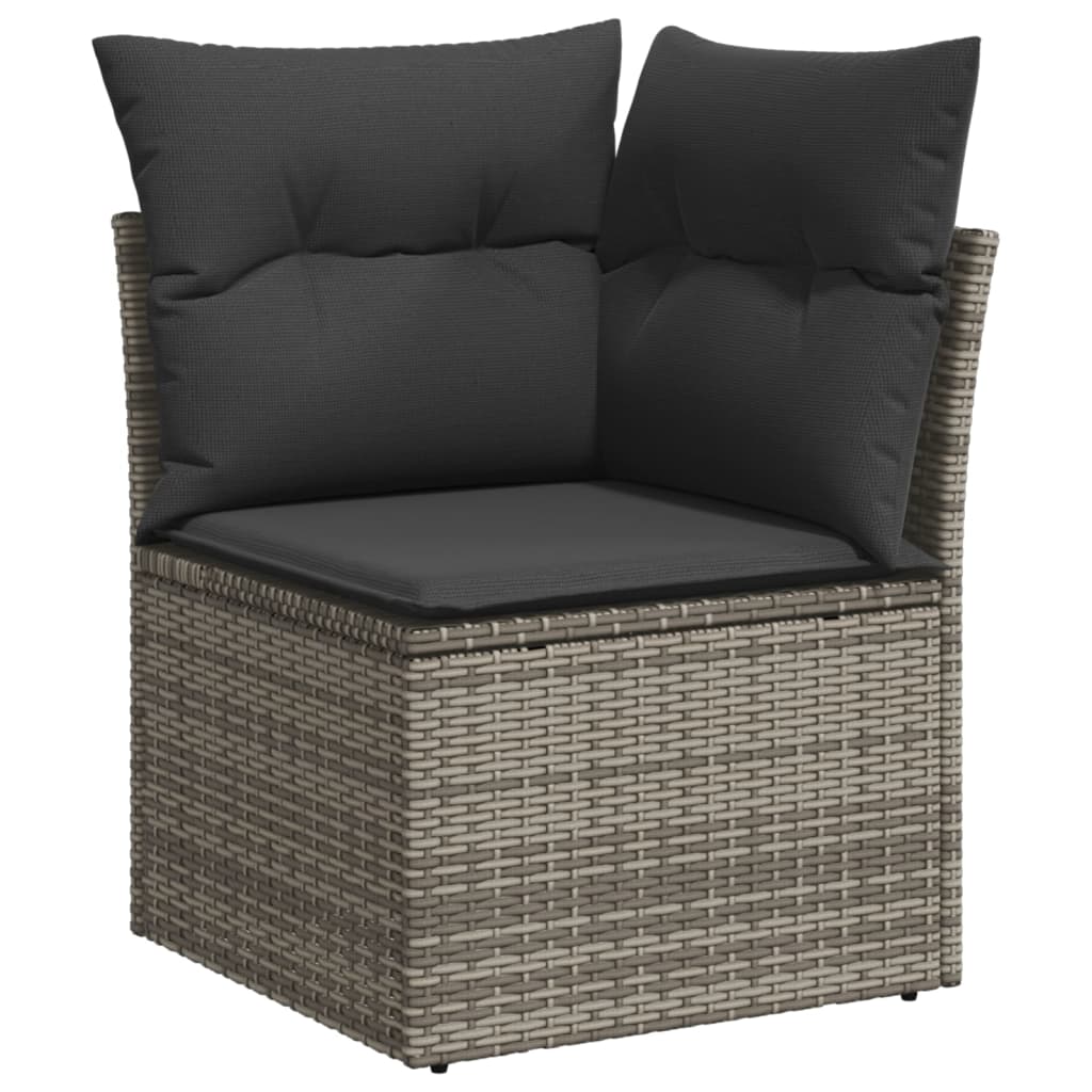 11 pcs conjunto sofás de jardim c/ almofadões vime PE cinzento - Image 3
