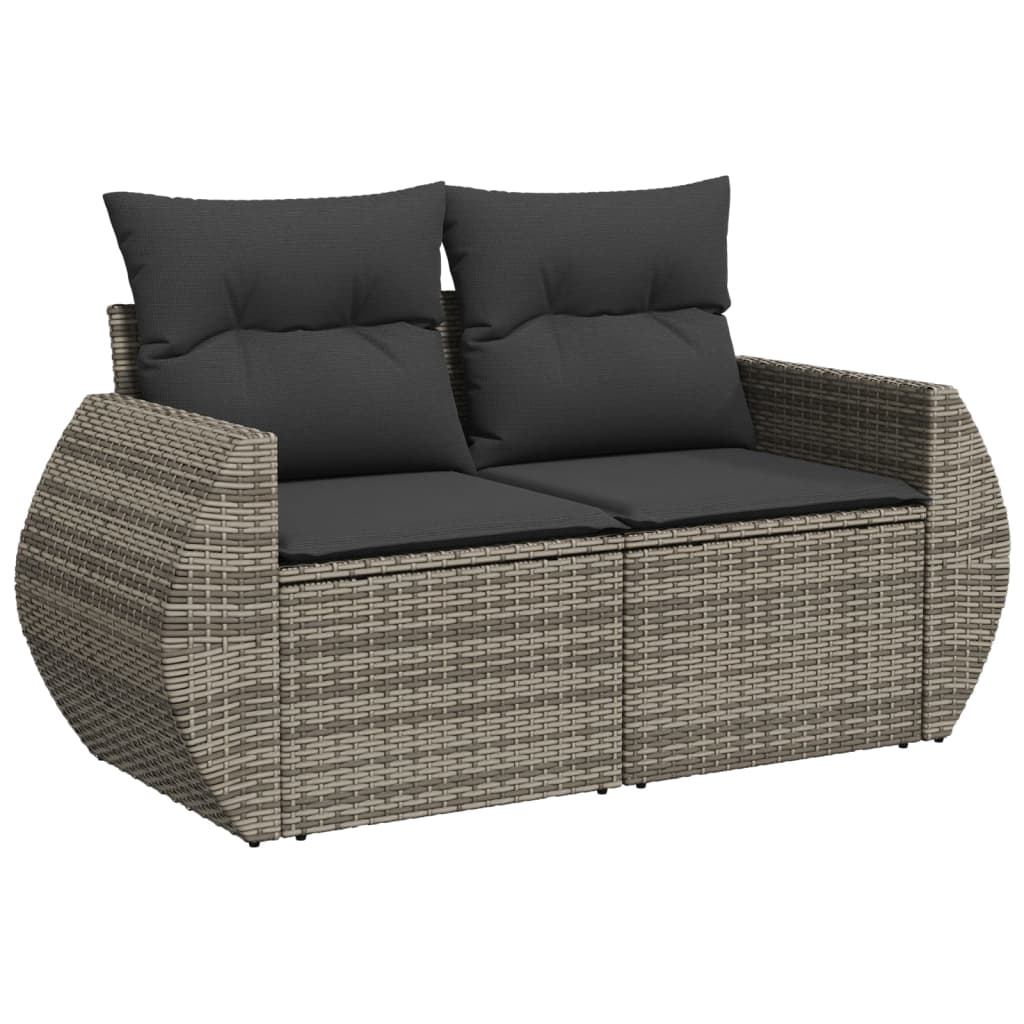 11 pcs conjunto sofás de jardim c/ almofadões vime PE cinzento - Image 4