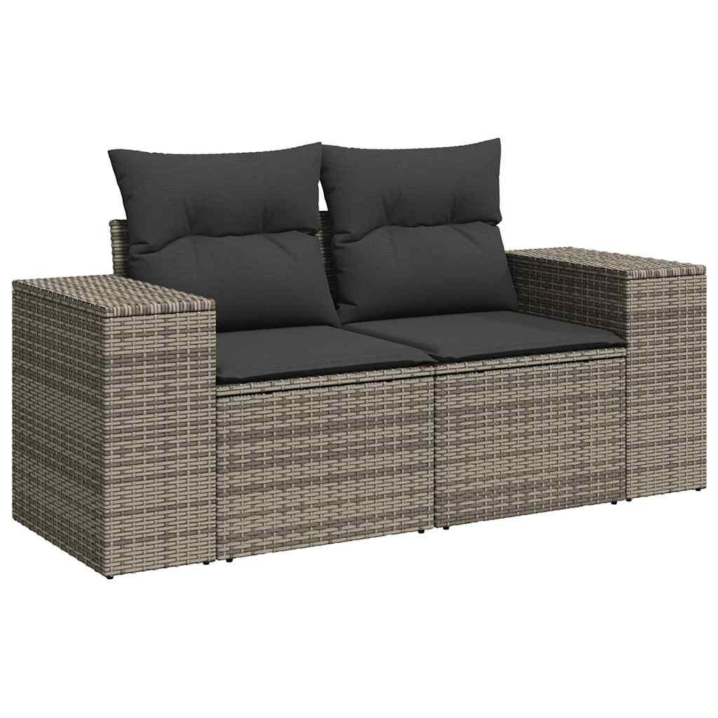 6 pcs conjunto sofás de jardim com almofadões vime cinzento - Image 5