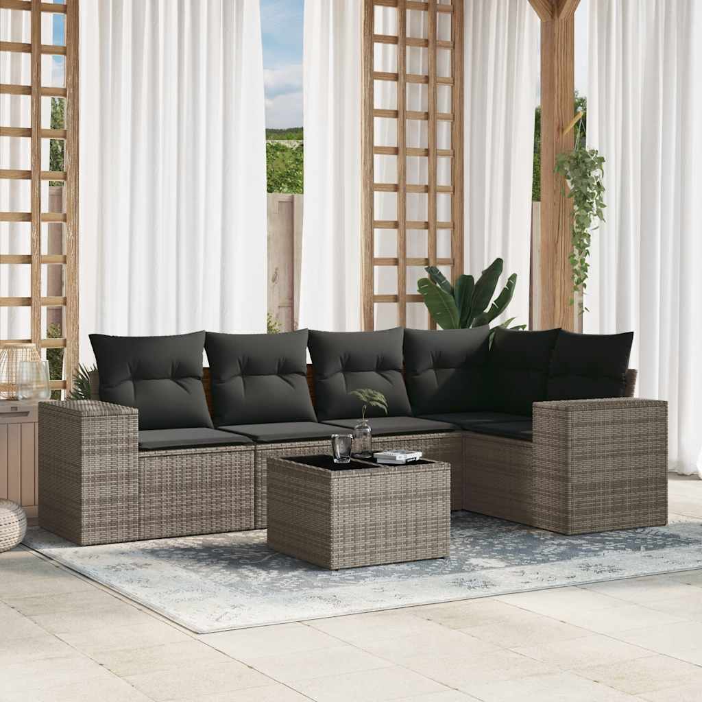 6 pcs conjunto sofás de jardim com almofadões vime cinzento