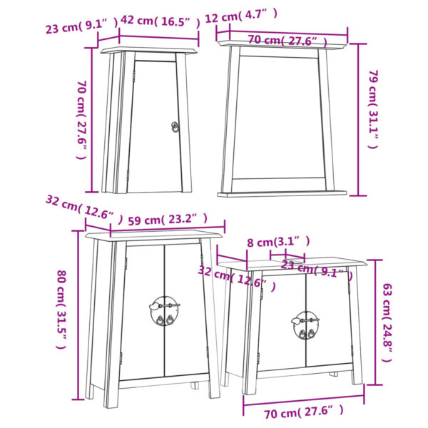 4 pcs conjunto móveis p/ casa de banho madeira de pinho maciça - Image 8