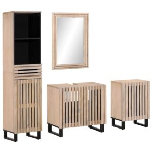 4 pcs conj. móveis p/ casa de banho madeira de mangueira maciça