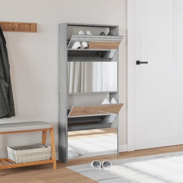 Sapateira com espelho 4 divisórias 63x17x134 cm cinza sonoma - Image 2