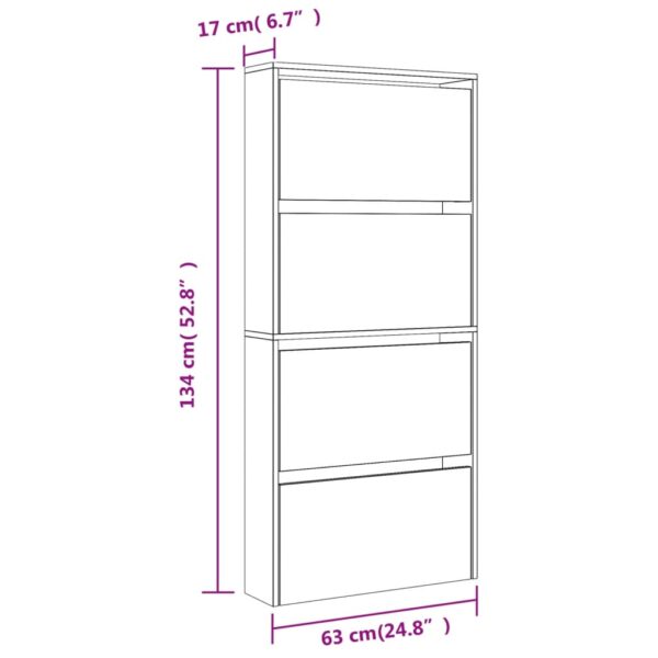 Sapateira com espelho 4 divisórias 63x17x134 cm cinza sonoma - Image 9