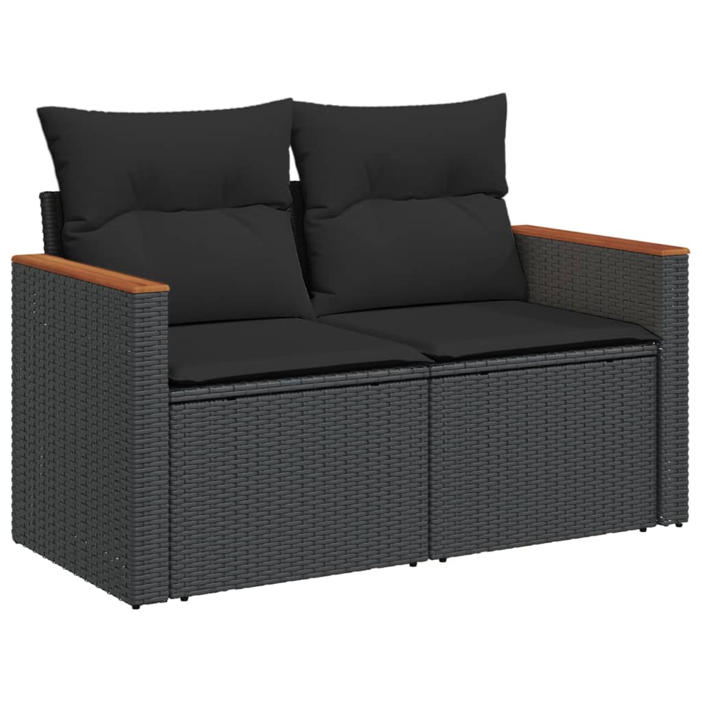 3 pcs conjunto sofás de jardim com almofadões vime PE preto - Image 3