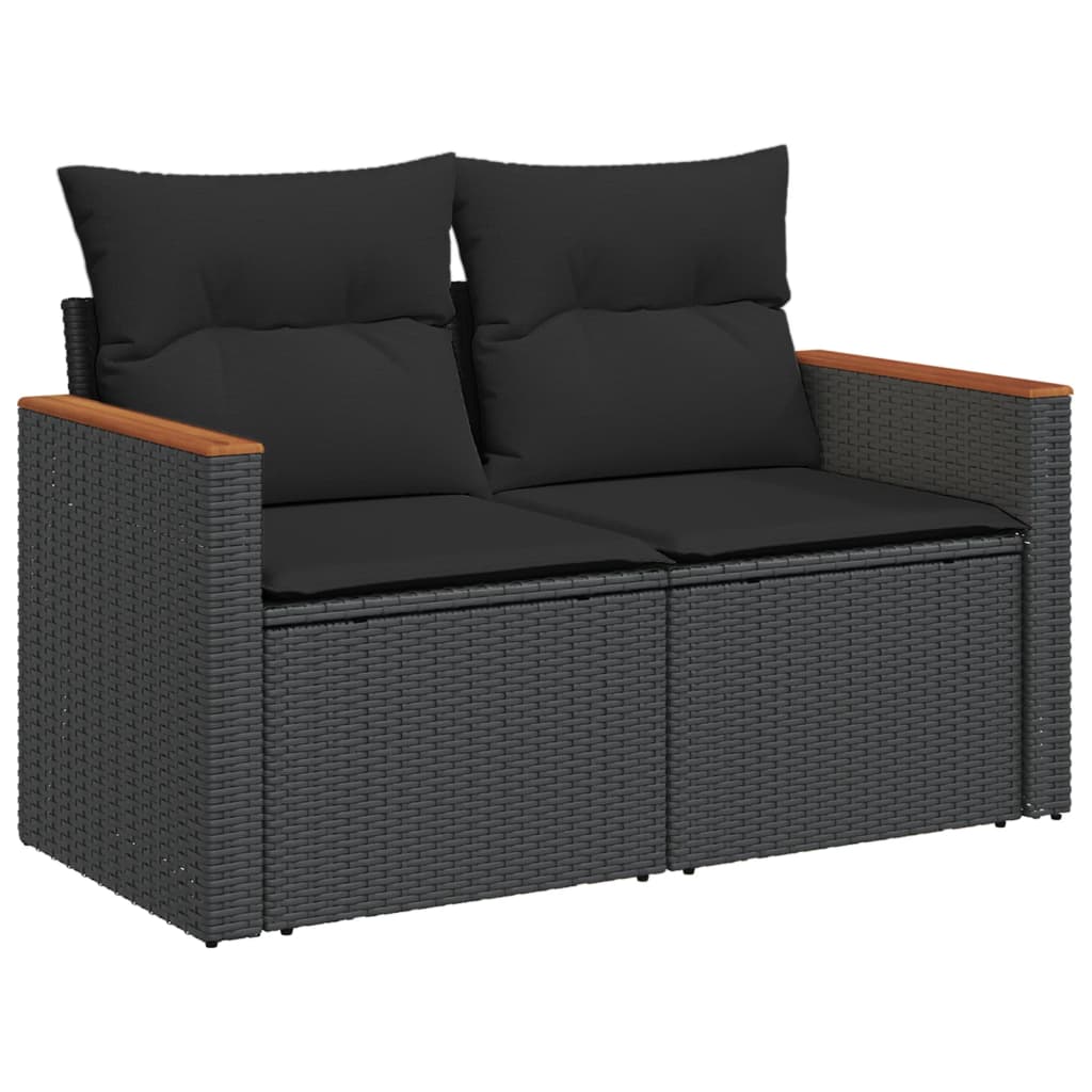 6 pcs conjunto sofás de jardim c/ almofadões vime PE preto - Image 2