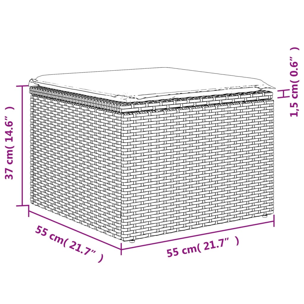 5 pcs conjunto de sofás p/ jardim com almofadões vime PE bege - Image 8