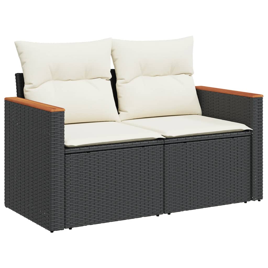 5 pcs conjunto sofás de jardim com almofadões vime PE preto - Image 2