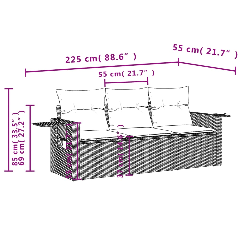 3 pcs conjunto de sofás p/ jardim com almofadões vime PE bege - Image 2