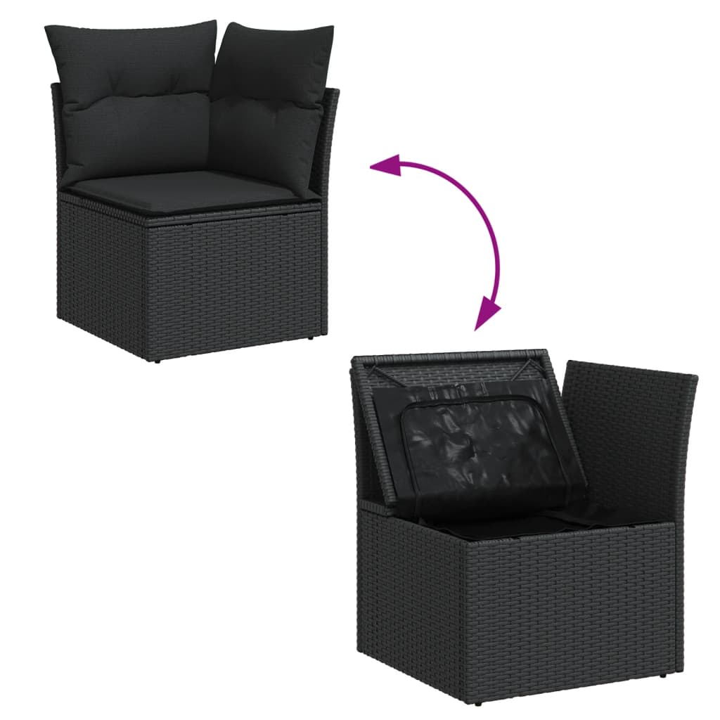 5 pcs conjunto sofás de jardim com almofadões vime PE preto - Image 9