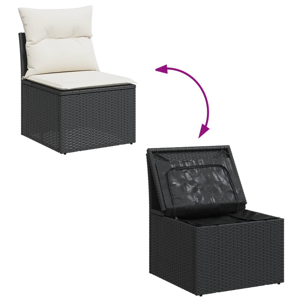 5 pcs conjunto sofás de jardim com almofadões vime PE preto - Image 8