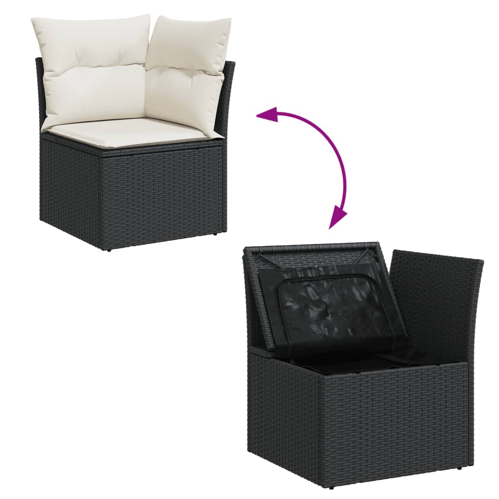 5 pcs conjunto sofás de jardim com almofadões vime PE preto - Image 9