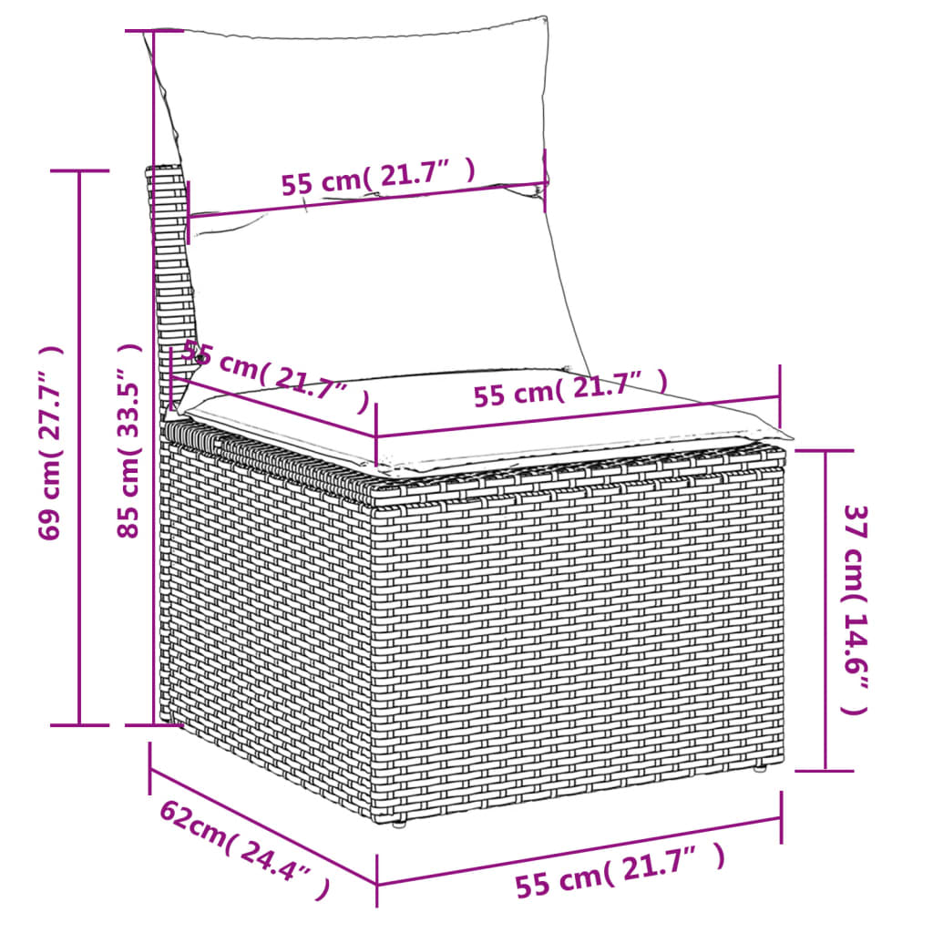 5 pcs conjunto sofás de jardim com almofadões vime PE preto - Image 11