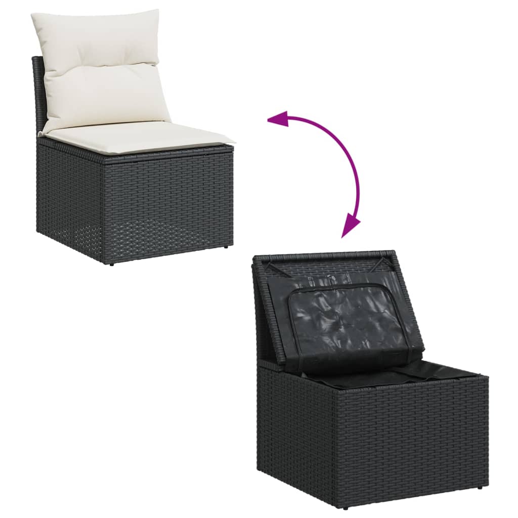 5 pcs conjunto sofás de jardim com almofadões vime PE preto - Image 8