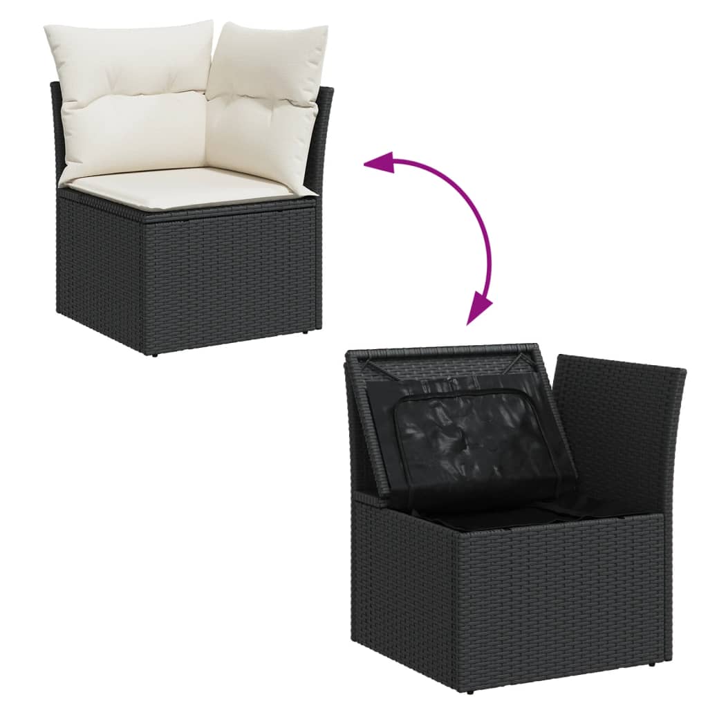5 pcs conjunto sofás de jardim com almofadões vime PE preto - Image 9