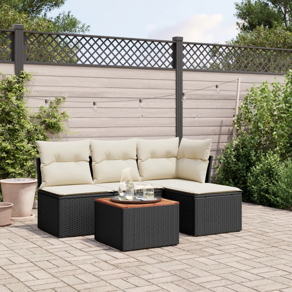 5 pcs conjunto sofás de jardim com almofadões vime PE preto