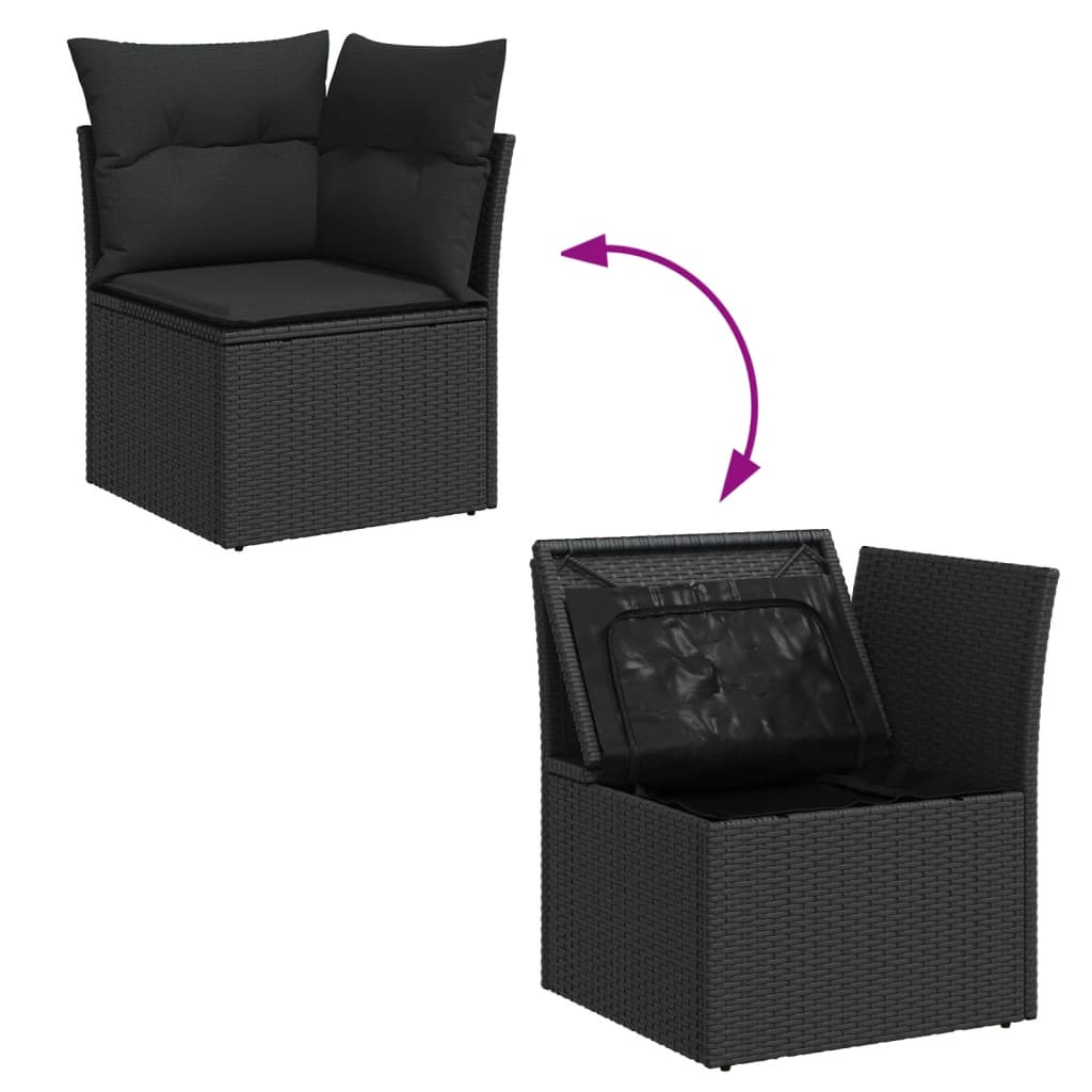 12 pcs conjunto de sofás de jardim c/ almofadões vime PE preto - Image 8