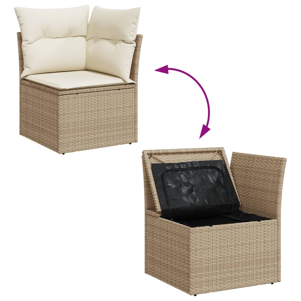11 pcs conjunto sofás de jardim c/ almofadões vime PE bege - Image 8
