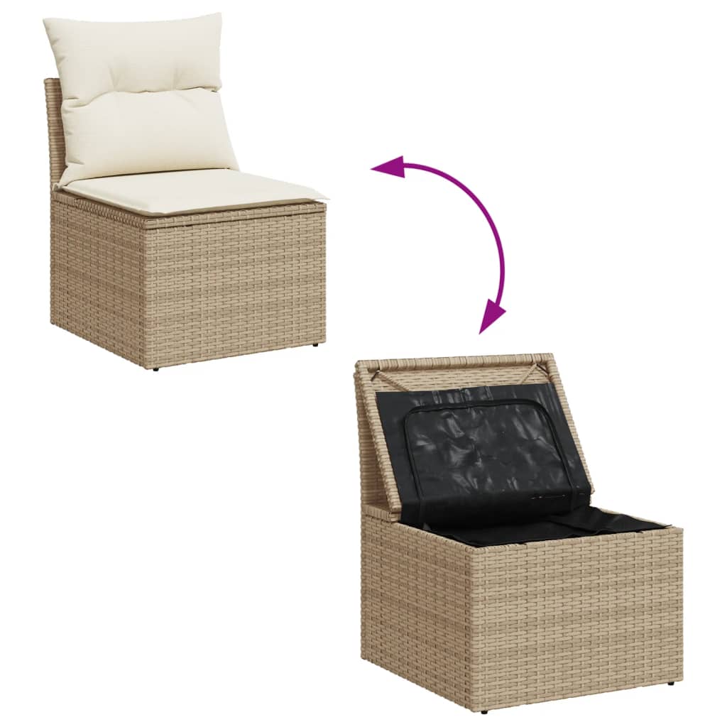11 pcs conjunto sofás de jardim c/ almofadões vime PE bege - Image 9