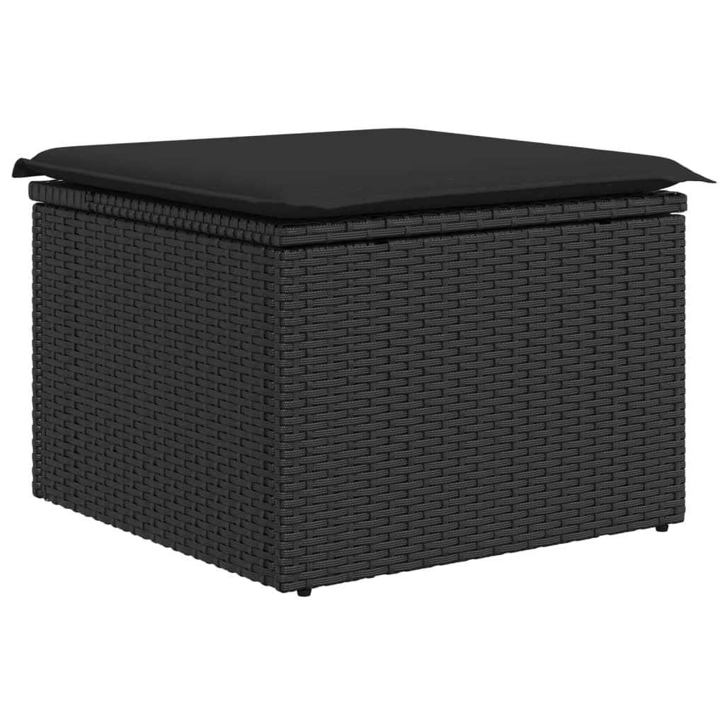 12 pcs conjunto de sofás de jardim c/ almofadões vime PE preto - Image 3
