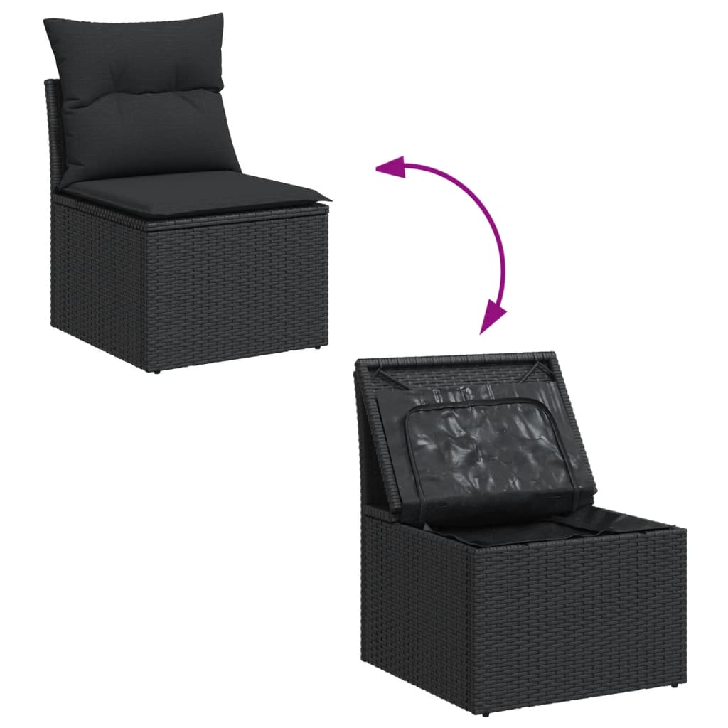 12 pcs conjunto de sofás de jardim c/ almofadões vime PE preto - Image 8