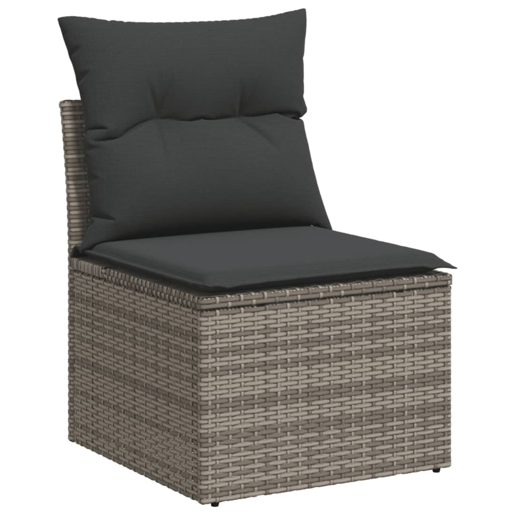 5 pcs conjunto sofás de jardim c/ almofadões vime PE cinzento - Image 2
