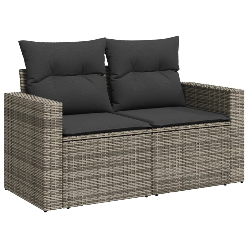 5 pcs conjunto sofás de jardim c/ almofadões vime PE cinzento - Image 3