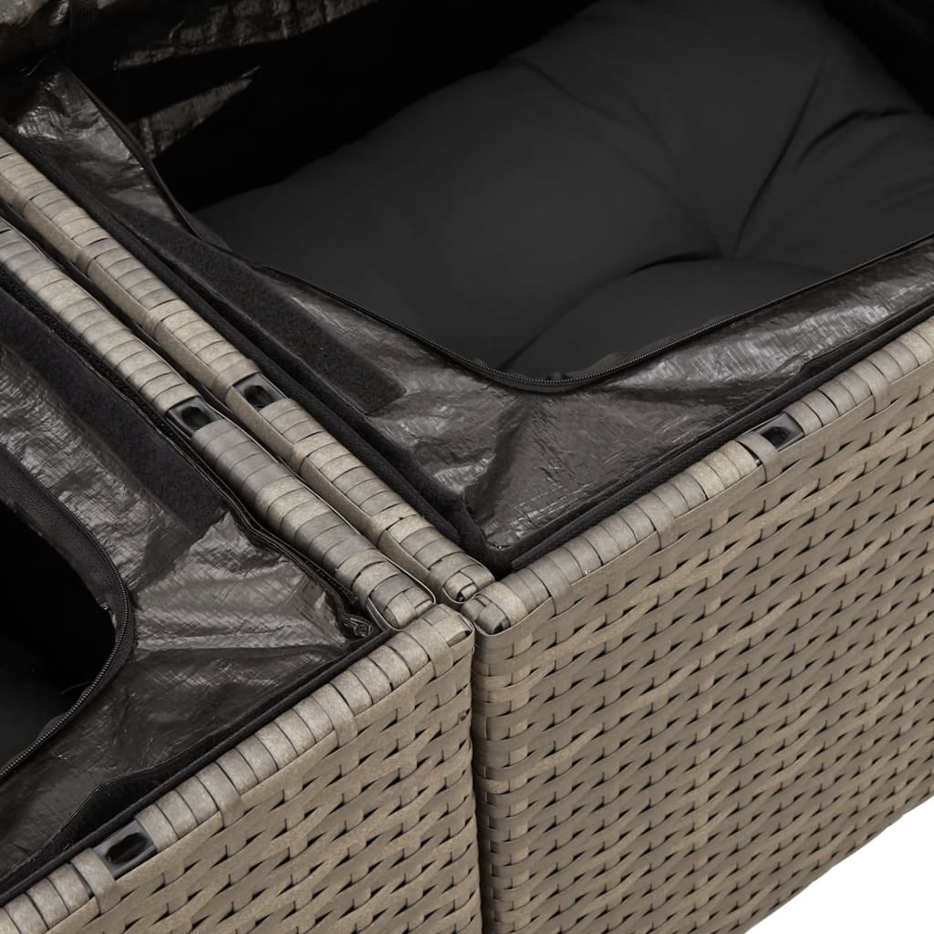 5 pcs conjunto sofás de jardim c/ almofadões vime PE cinzento - Image 5