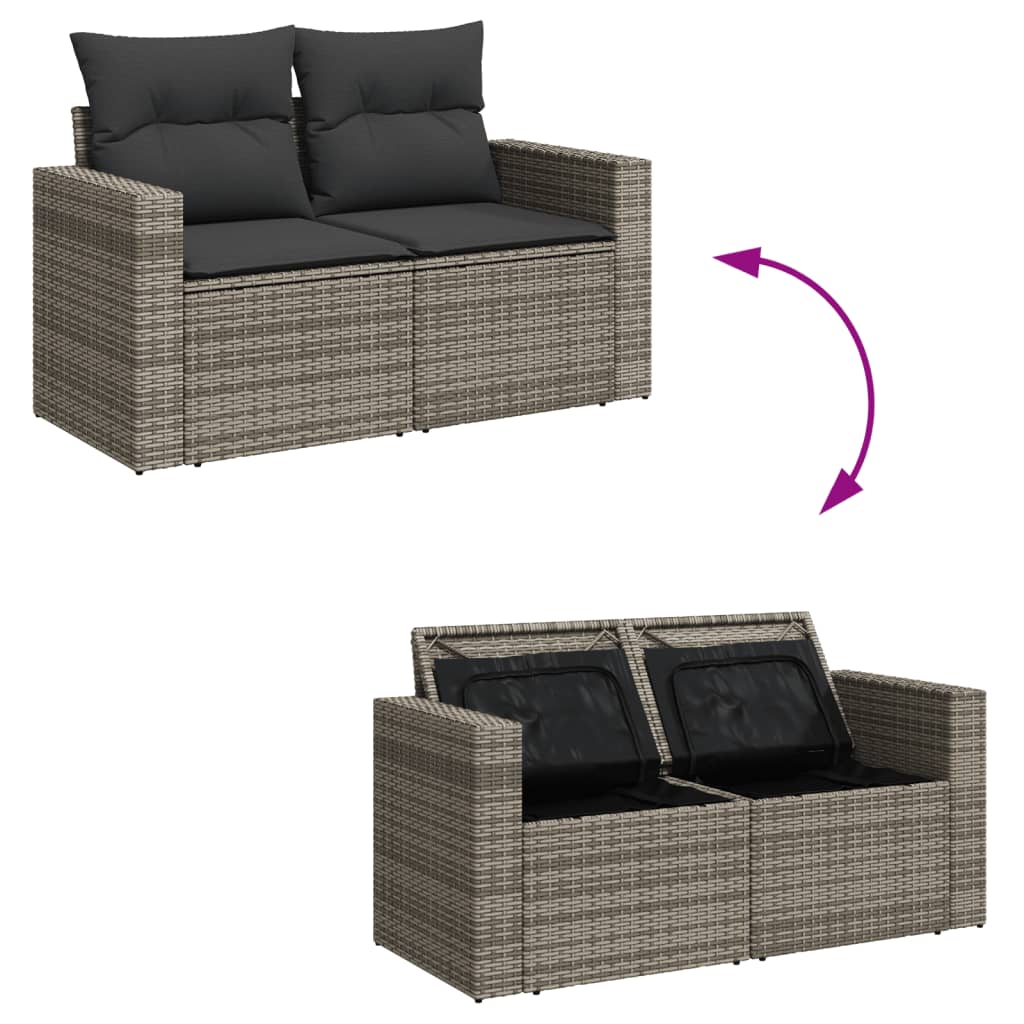 5 pcs conjunto sofás de jardim c/ almofadões vime PE cinzento - Image 7
