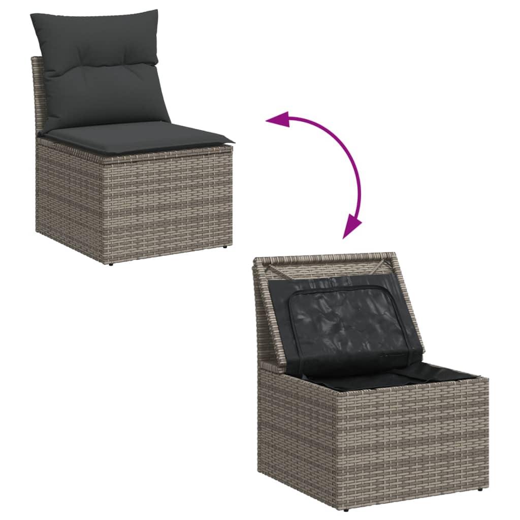 5 pcs conjunto sofás de jardim c/ almofadões vime PE cinzento - Image 8