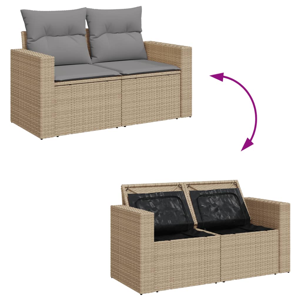 12 pcs conj. sofás jardim c/ almofadões vime PE bege misturado - Image 2