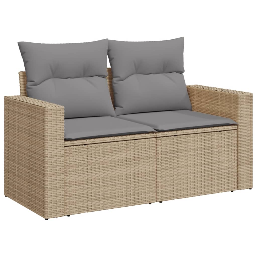 12 pcs conj. sofás jardim c/ almofadões vime PE bege misturado - Image 7