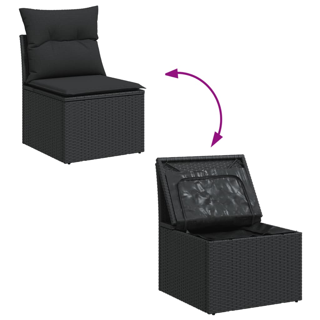 12 pcs conjunto de sofás de jardim c/ almofadões vime PE preto - Image 2