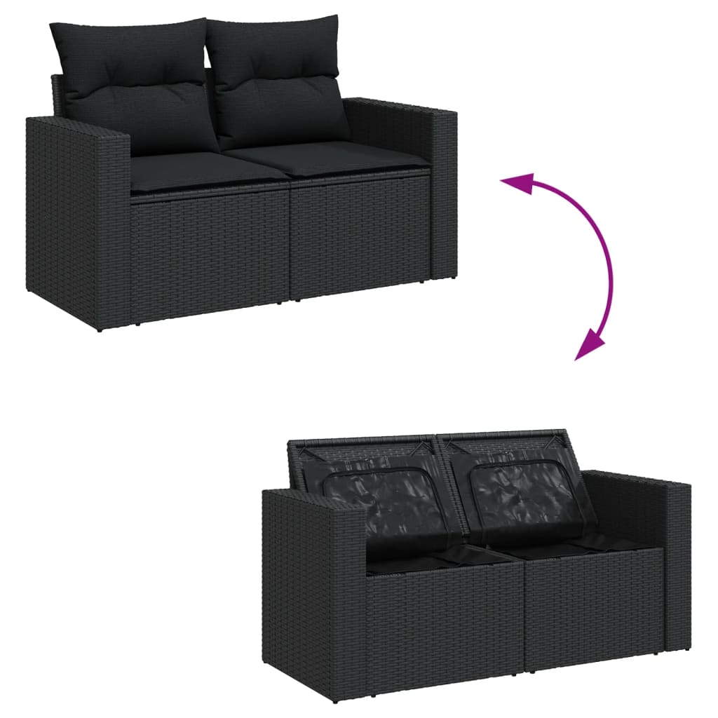 12 pcs conjunto de sofás de jardim c/ almofadões vime PE preto - Image 4