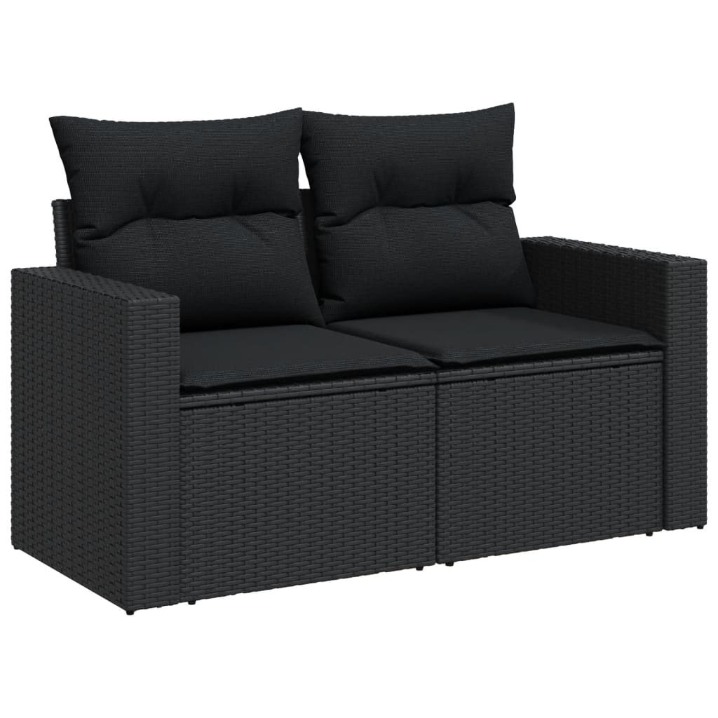12 pcs conjunto de sofás de jardim c/ almofadões vime PE preto - Image 7