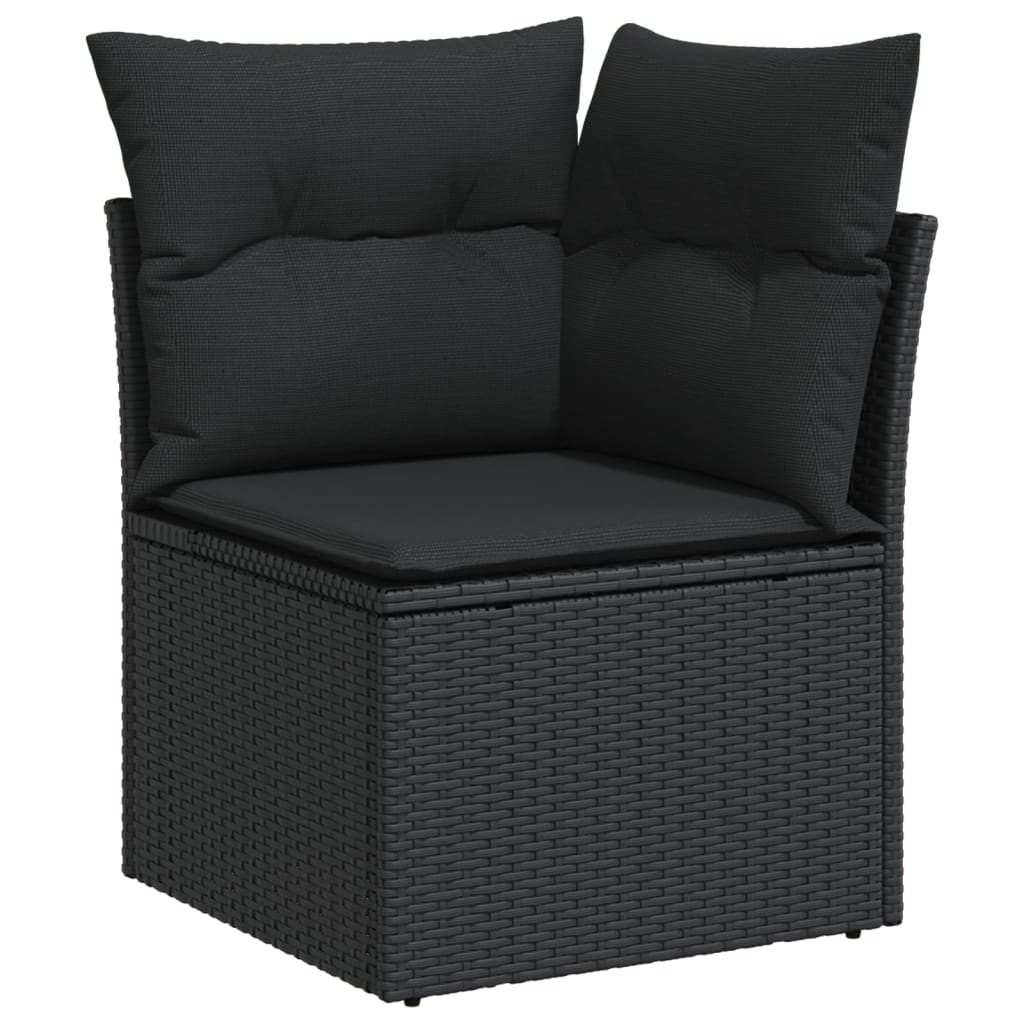 12 pcs conjunto de sofás de jardim c/ almofadões vime PE preto - Image 9