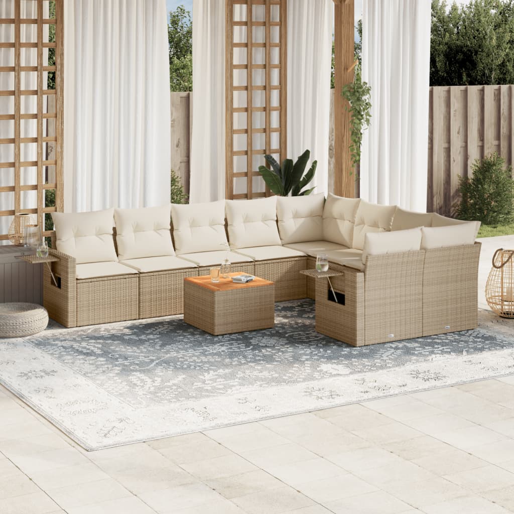 10 pcs conjunto de sofás p/ jardim com almofadões vime PE bege