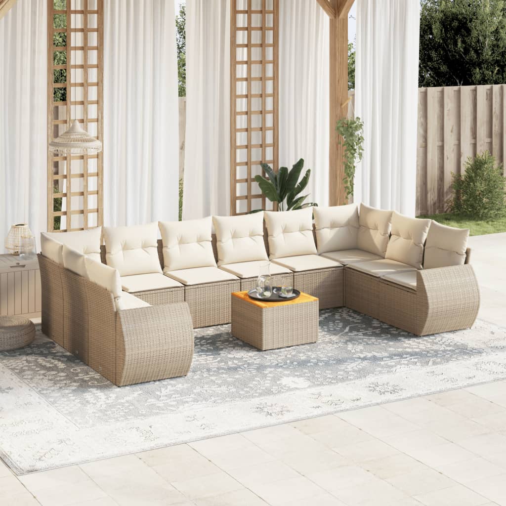 11 pcs conjunto sofás de jardim c/ almofadões vime PE bege