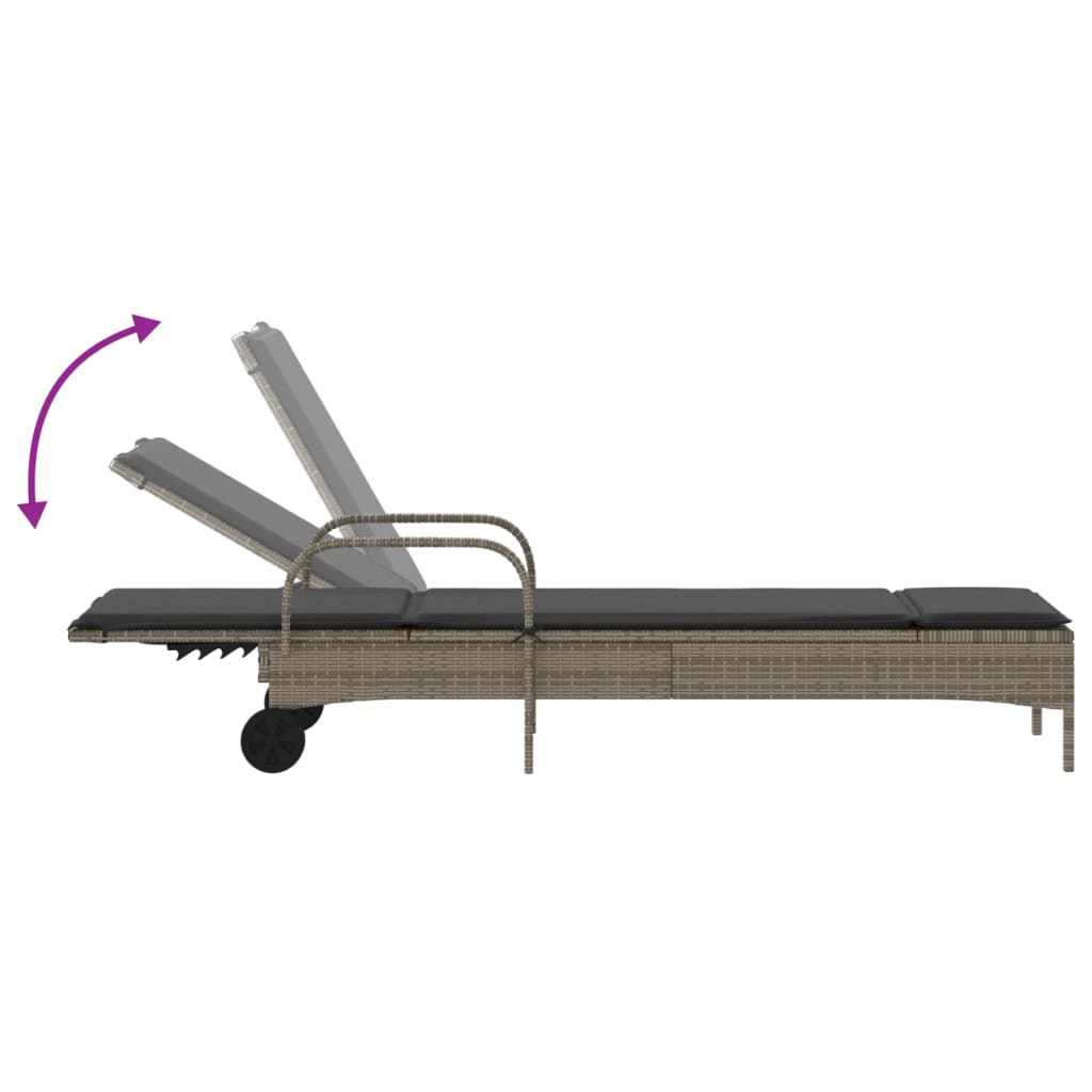 Espreguiçadeiras com almofadões 2 pcs vime PE cinzento - Image 6