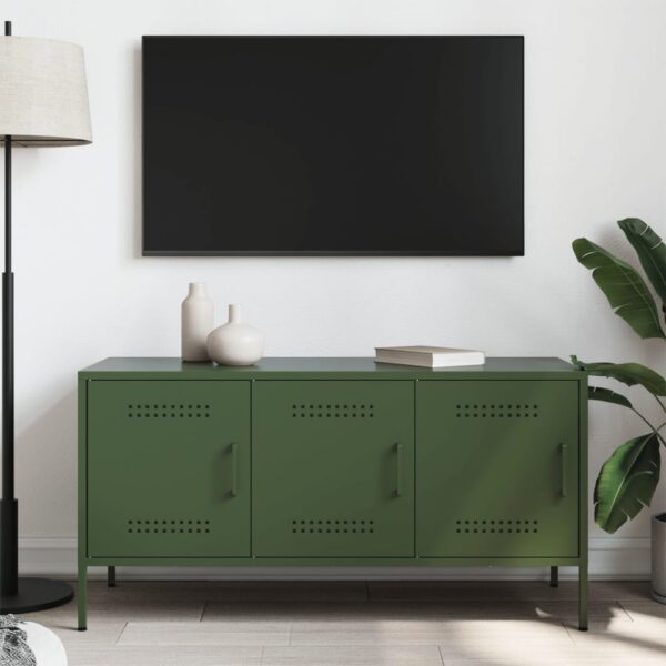 Móvel de TV 100,5x39x50,5 aço verde-azeitona - Image 2