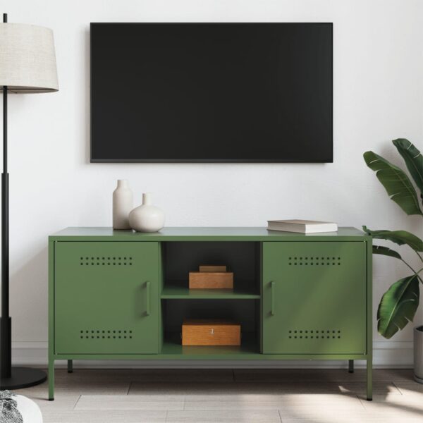 Móvel de TV 100,5x39x50,5 aço verde-azeitona - Image 2