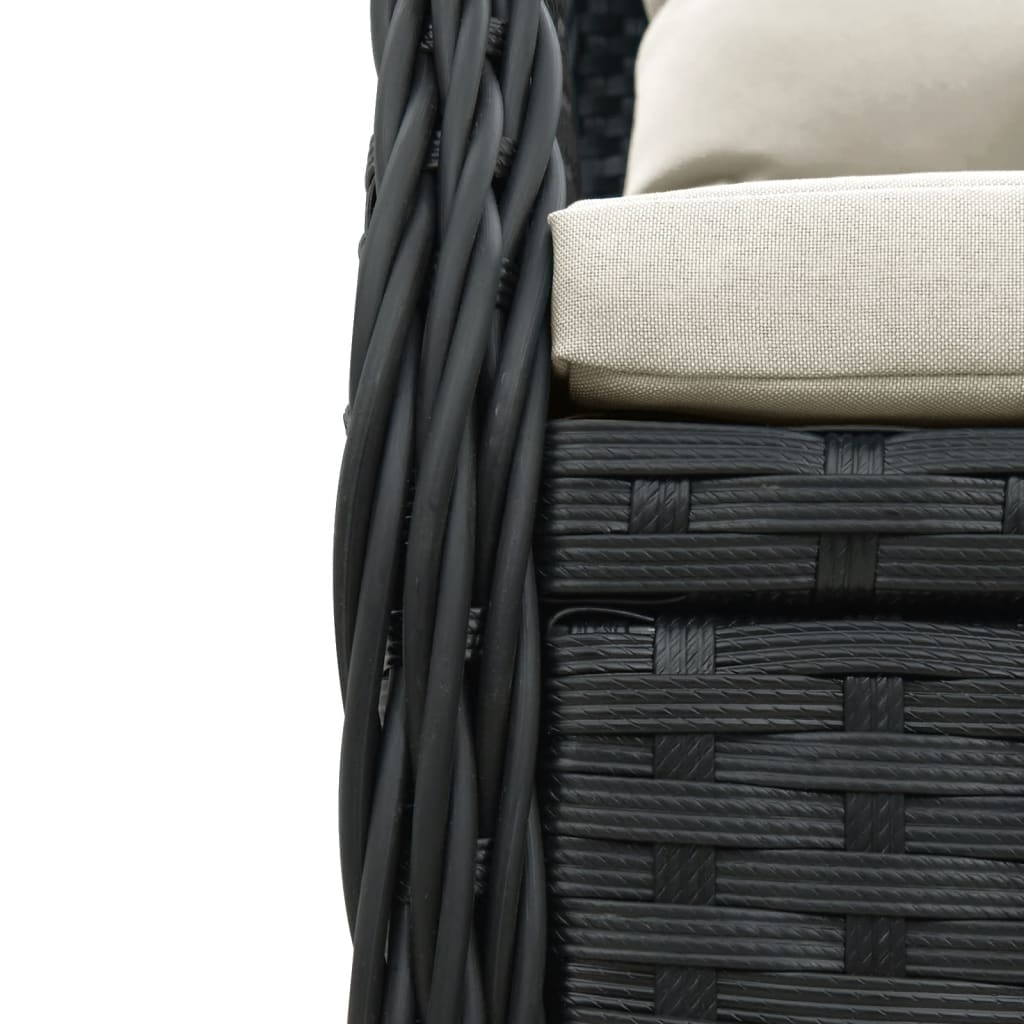 3 pcs conjunto de jantar p/ jardim c/ almofadões vime PE preto - Image 6