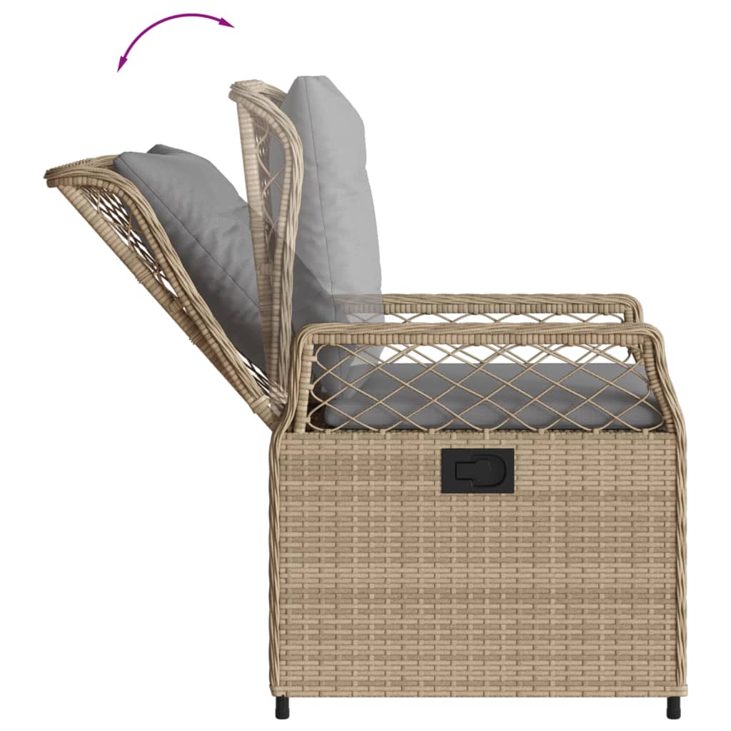 9 pcs conjunto de jantar p/ jardim com almofadões vime PE bege - Image 4