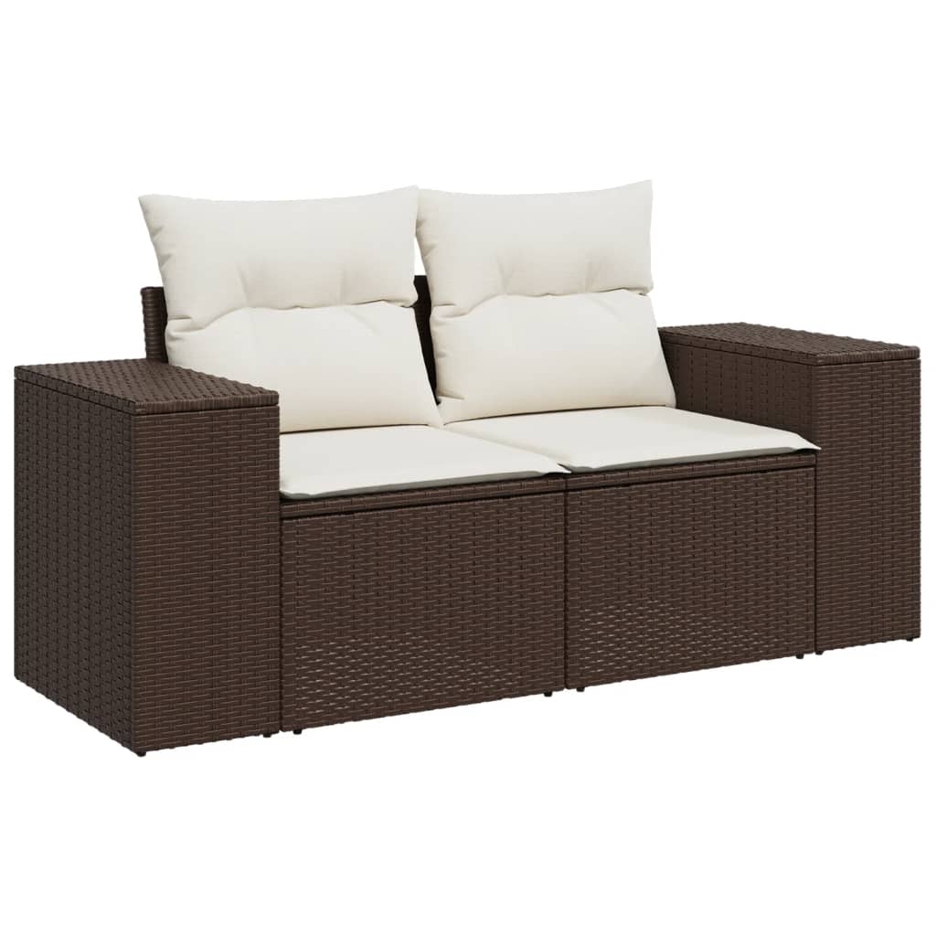 11 pcs conjunto sofás de jardim c/ almofadões vime PE castanho - Image 3